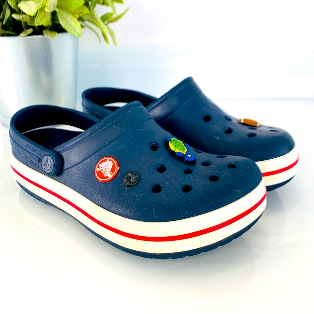 CROCS Kid’s Navy Clogs with Jibbits - Size 13 (boys) or 12 (girls)